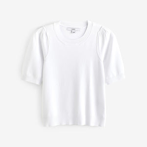 White Crew Neck Short Sleeve Knitted Top