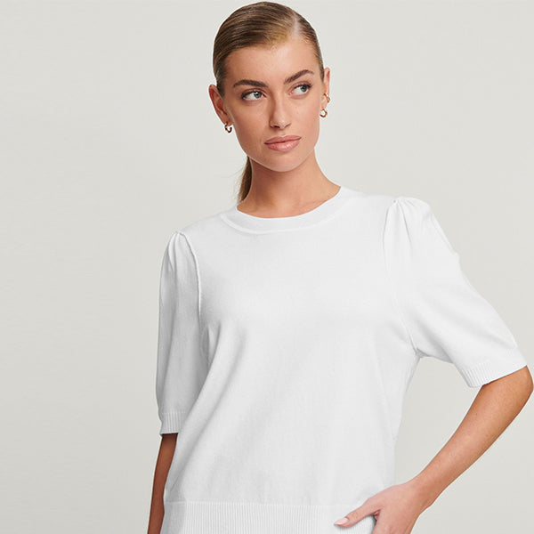 White Crew Neck Short Sleeve Knitted Top
