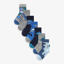 Load image into Gallery viewer, Blue Dino 7 Pack Cotton Rich Socks
