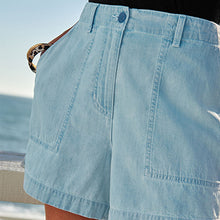 Load image into Gallery viewer, Mid Blue Cargo Denim Shorts
