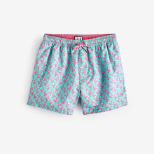 Load image into Gallery viewer, Blue/Pink Flamingo Geo Printed Swim Shorts
