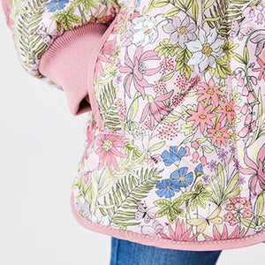 Pink Shower Resistant Floral Printed Quilted Coat (3mths-6yrs)