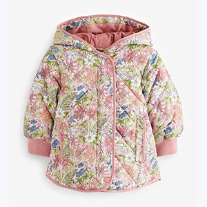 Pink Shower Resistant Floral Printed Quilted Coat (3mths-6yrs)