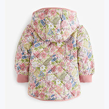 Load image into Gallery viewer, Pink Shower Resistant Floral Printed Quilted Coat (3mths-6yrs)
