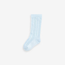 Load image into Gallery viewer, Blue Baby Knee Length Socks 3 Pack (0mths-2yrs)
