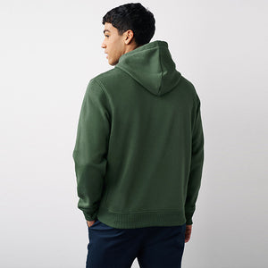 Khaki Green Jersey Cotton Rich Overhead Hoodie