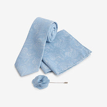 Load image into Gallery viewer, Light Blue Tie Pocket Square And Lapel Pin Set
