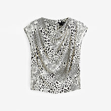 Load image into Gallery viewer, Black/Cream Animal Floral Print Cowl Neck Cap Sleeve Top
