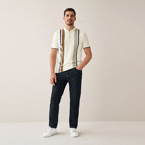 Ecru/Tan Vertical Block Polo Shirt