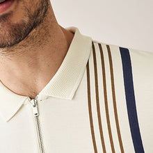 Load image into Gallery viewer, Ecru/Tan Vertical Block Polo Shirt
