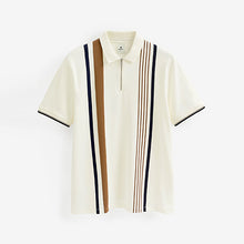 Load image into Gallery viewer, Ecru/Tan Vertical Block Polo Shirt
