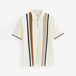 Ecru/Tan Vertical Block Polo Shirt