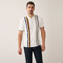 Load image into Gallery viewer, Ecru/Tan Vertical Block Polo Shirt
