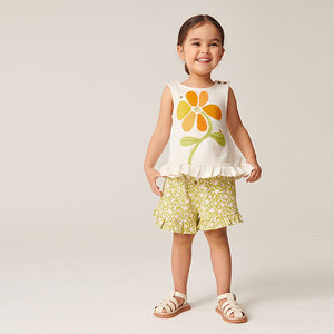 Cream Floral Frill Vest And Shorts Set (6mths-6yrs)