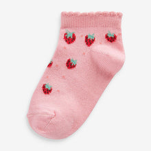 Load image into Gallery viewer, Red/Pink 5 Pack Cotton Rich Strawberry Print Trainer Socks (Older Girls)

