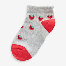 Load image into Gallery viewer, Red/Pink 5 Pack Cotton Rich Strawberry Print Trainer Socks (Older Girls)
