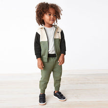 Load image into Gallery viewer, Khaki Green Colourblock Zip Through And Jogger Set (3mths-6yrs)
