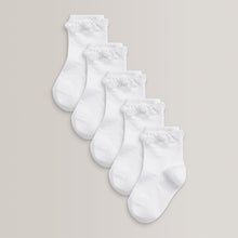 Load image into Gallery viewer, White 5 Pack Cotton Rich Ruffle Ankle Socks
