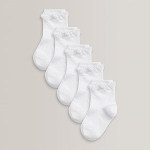 White 5 Pack Cotton Rich Ruffle Ankle Socks