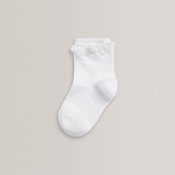 White 5 Pack Cotton Rich Ruffle Ankle Socks