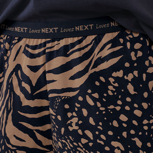 Navy Blue Animal Cotton Short Sleeve Pyjamas