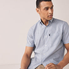 Load image into Gallery viewer, Blue Stripe Regular Fit Short Sleeve Easy Iron Button Down Oxford Shirt
