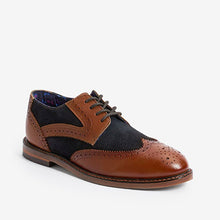 Load image into Gallery viewer, Tan Brown /Navy Blue Leather Brogues
