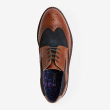Load image into Gallery viewer, Tan Brown /Navy Blue Leather Brogues
