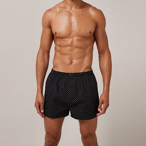 Black 4 Pack Pattern Woven Pure Cotton Boxers