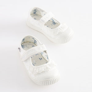 White Broderie Ruffle Mary Jane Shoes (Younger Girls)