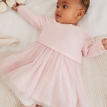 Load image into Gallery viewer, Pink Baby Knitted Mesh Tutu Dress (0mths-18mths)
