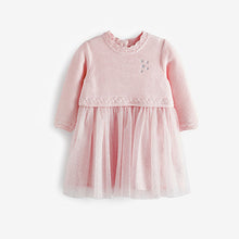 Load image into Gallery viewer, Pink Baby Knitted Mesh Tutu Dress (0mths-18mths)
