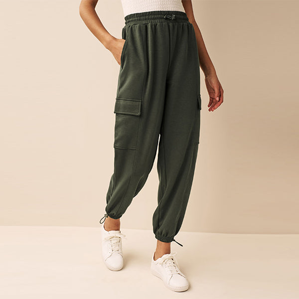 Khaki/Green Jersey Parachute Cargo Trousers