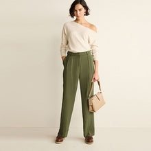 Load image into Gallery viewer, Green Turn-Up Hem Wide Leg Trousers
