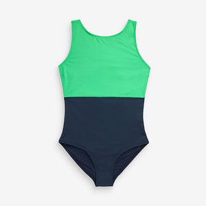 Green/Navy Essential High Neck Swimsuit