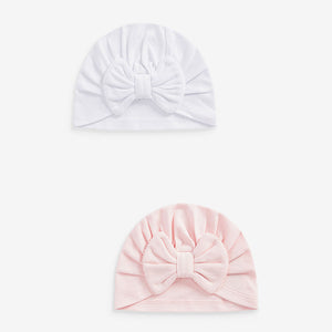 Pink/White Big Bow Baby Bow Turban Hats 2 Pack (0mths-12-18mt)