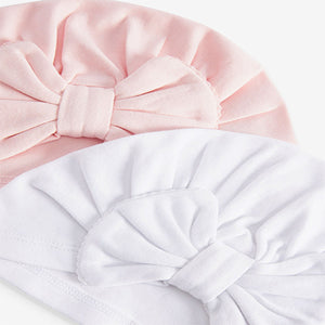 Pink/White Big Bow Baby Bow Turban Hats 2 Pack (0mths-12-18mt)