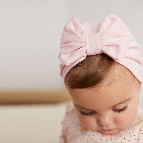 Pink/White Big Bow Baby Bow Turban Hats 2 Pack (0mths-12-18mt)