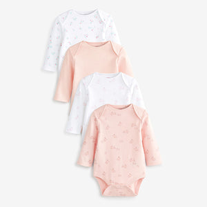 Pink/White Bunny 4 Pack Baby Long Sleeve Bodysuits (0mth-18mths)