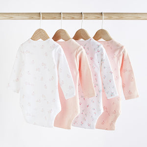 Pink/White Bunny 4 Pack Baby Long Sleeve Bodysuits (0mth-18mths)