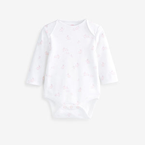 Pink/White Bunny 4 Pack Baby Long Sleeve Bodysuits (0mth-18mths)