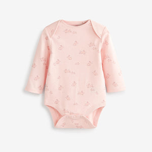 Pink/White Bunny 4 Pack Baby Long Sleeve Bodysuits (0mth-18mths)