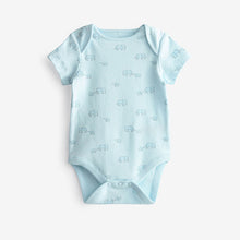 Load image into Gallery viewer, Blue/White Elephant 4 Pack Short Sleeve Baby Bodysuits (0mth-18mths)
