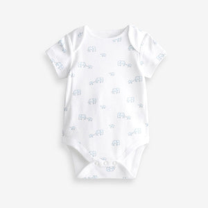 Blue/White Elephant 4 Pack Short Sleeve Baby Bodysuits (0mth-18mths)