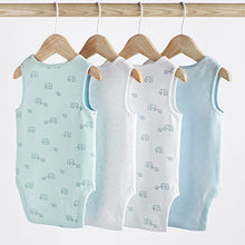 Load image into Gallery viewer, Blue/White Elephant 4 Pack Vest Baby Bodysuits (0-18mths)
