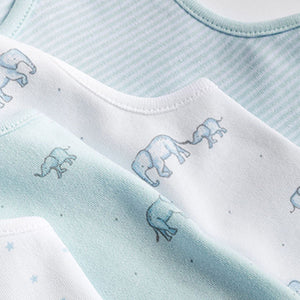 Blue/White Elephant 4 Pack Vest Baby Bodysuits (0-18mths)