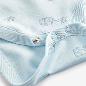 Blue/White Elephant 4 Pack Vest Baby Bodysuits (0-18mths)
