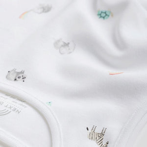 White Bright Animal 4 Pack Baby Vest Bodysuits (0mth-18mths)