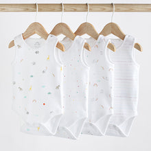 Load image into Gallery viewer, White Bright Animal 4 Pack Baby Vest Bodysuits (0mth-18mths)
