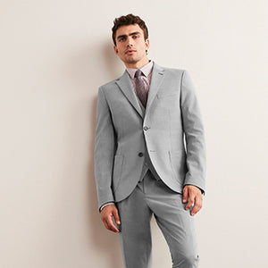 Light Grey Skinny Flannel Fabric Suit Jacket